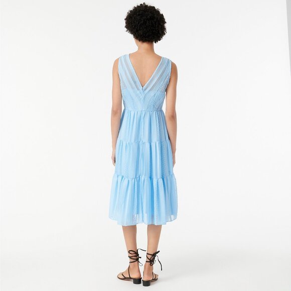 J Crew NWT Tiered Midi Dress in Striped Clip Dot Ivory size Small - Picture 9 of 9